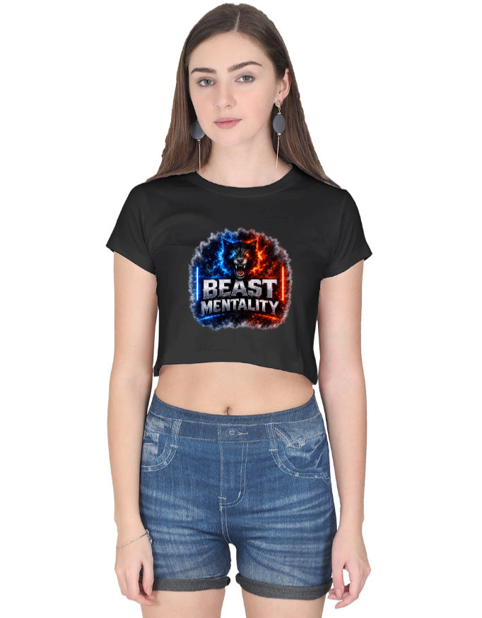 Beast Mentality Womens Crop Hoodie Black Bold Cut streetwear crop hoodie India